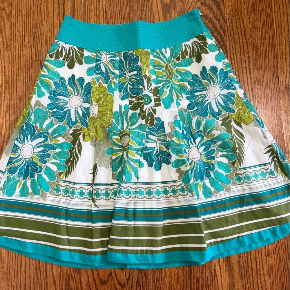 Ann Taylor Teal Green Mid Length Floral Print Skirt Size 0